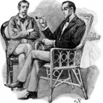 شرلوک هولمز و دکتر واتسون در یک نگاره ی اولیه از سیدنی پجت